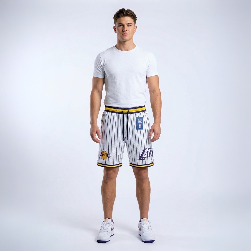 Ultra Game NBA Los Angeles Lakers Pinstripe Mesh Basketball Shorts Men Small